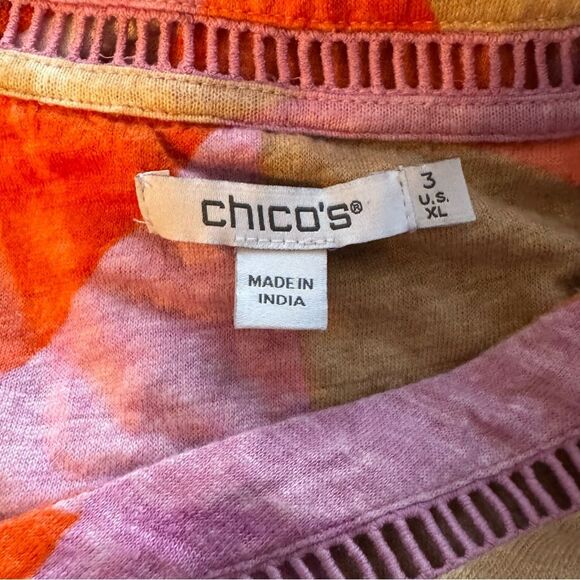 Chico's Multicolor Orange Pink Purple Abstract Blouse Top 3 16 XL - Picture 7 of 9